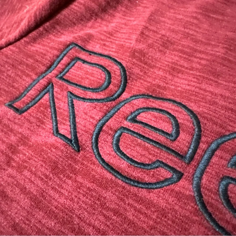 REEBOK Hoodie Mens Large Pullover Fleece Long Sleeve Gray Kangaroo Pocket Maroon - Picture 3 of 5